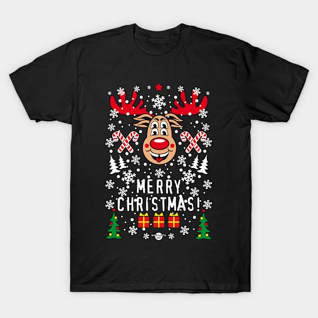 215 Reindeer Rudolph Merry Christmas Funny Deer T-Shirt by Margarita7